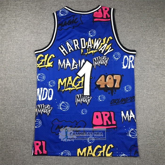 Camiseta Orlando Magic Penny Hardaway NO 1 Slap Sticker Mitchell & Ness 1994-95 Azul